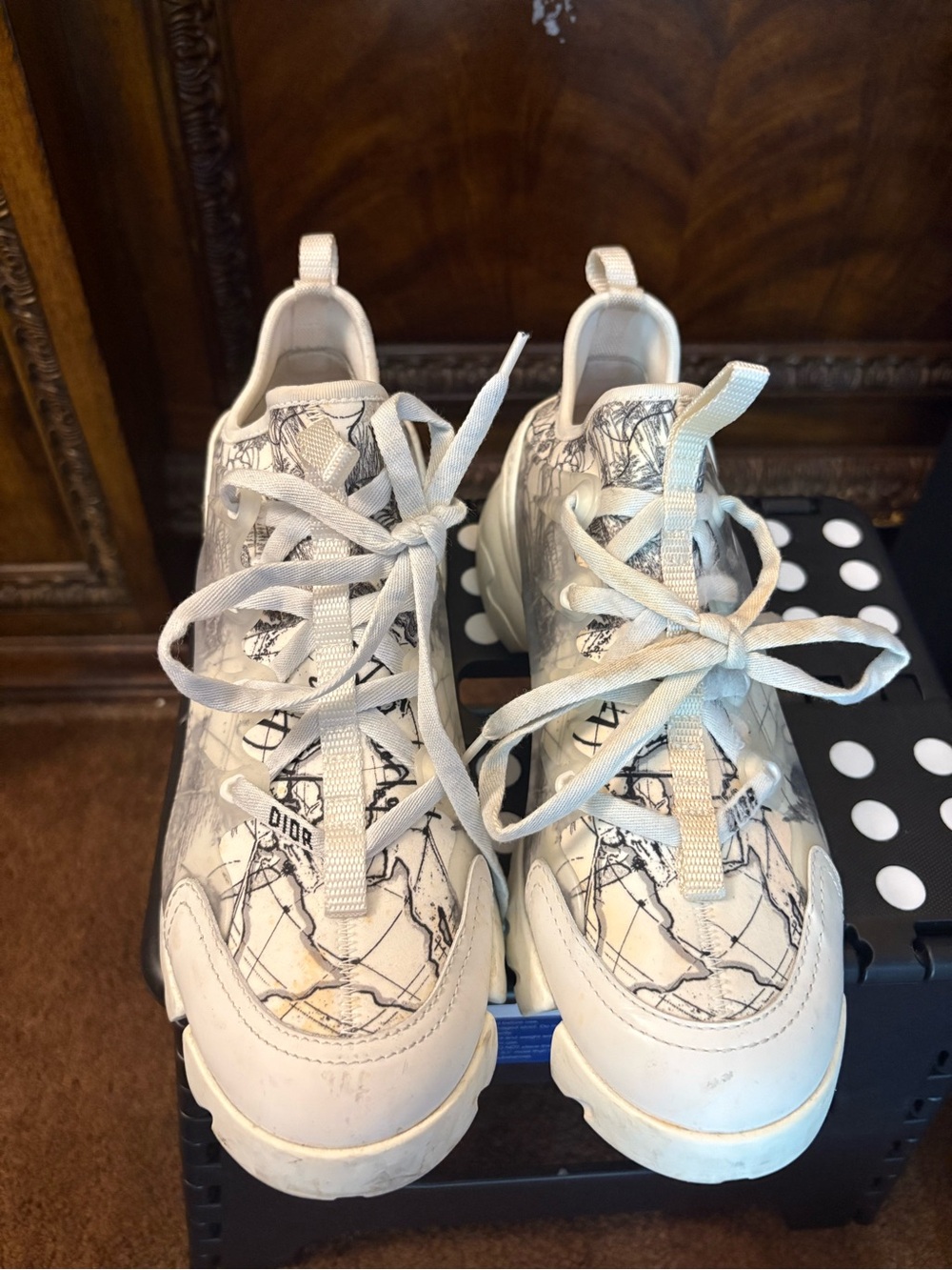 Dior  White Marblet CD-Print Lace Up Sneakers